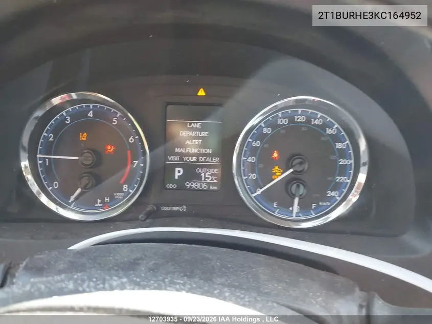 2019 TOYOTA COROLLA VIN 2T1BURHE3KC164952 — фото 7