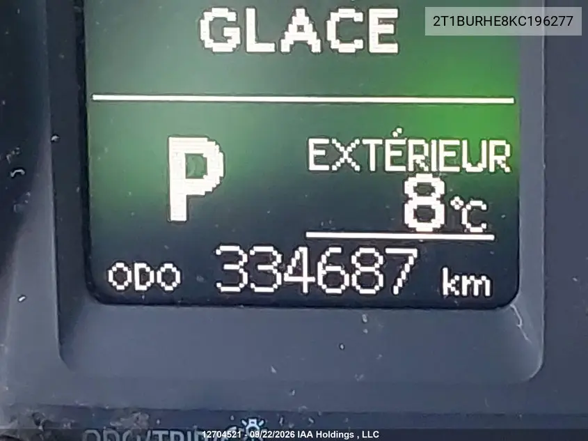 2019 TOYOTA COROLLA VIN 2T1BURHE8KC196277 — фото 15