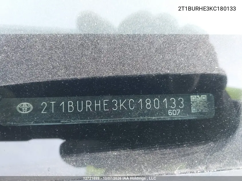 2019 TOYOTA COROLLA VIN 2T1BURHE3KC180133 — фото 20