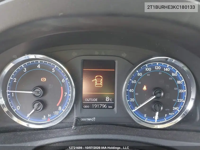 2019 TOYOTA COROLLA VIN 2T1BURHE3KC180133 — фото 7