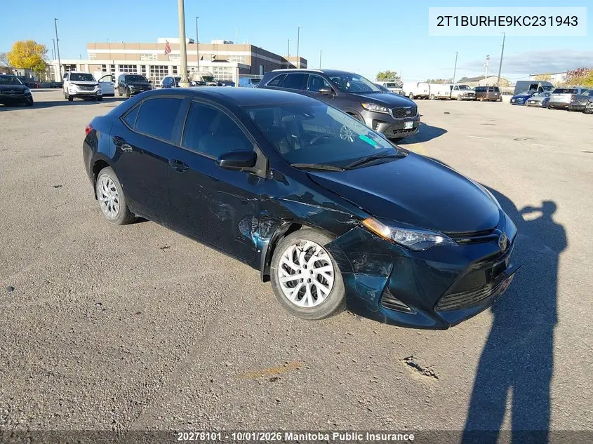 TOYOTA COROLLA 2019, VIN 2T1BURHE9KC231943
