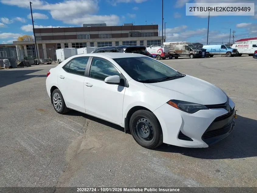 TOYOTA COROLLA 2019, VIN 2T1BURHE2KC209489