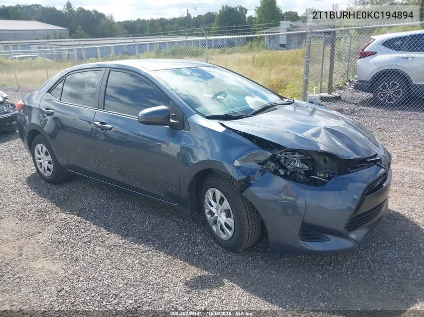 TOYOTA COROLLA 2019, VIN 2T1BURHE0KC194894