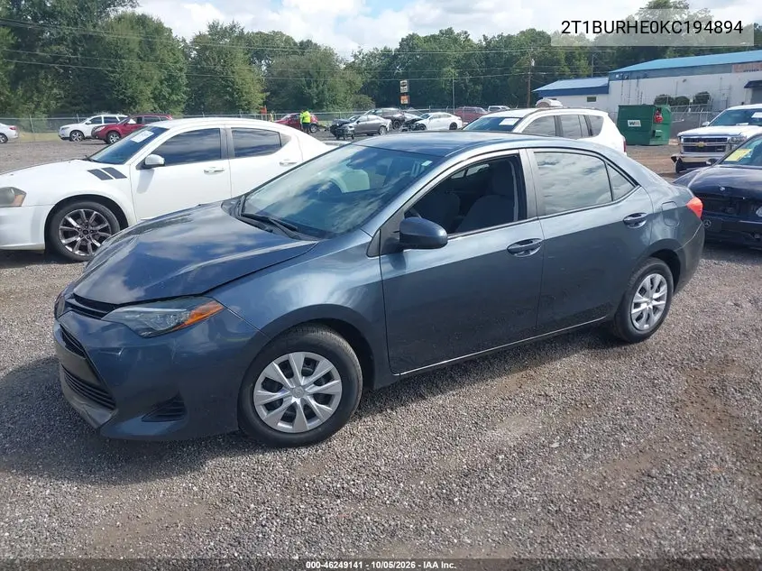 2019 TOYOTA COROLLA VIN 2T1BURHE0KC194894 — фото 2