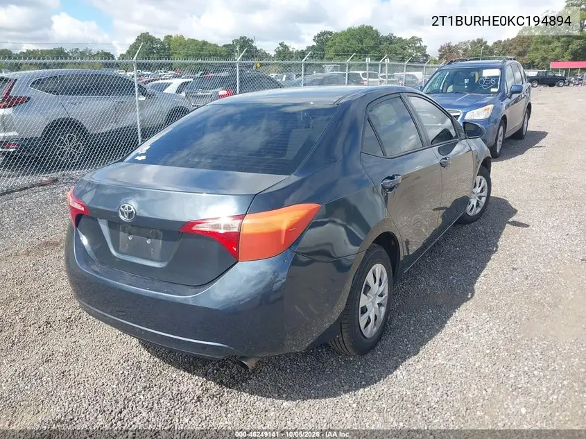 2019 TOYOTA COROLLA VIN 2T1BURHE0KC194894 — фото 4