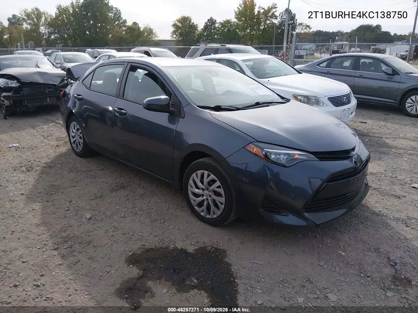 TOYOTA COROLLA 2019, VIN 2T1BURHE4KC138750