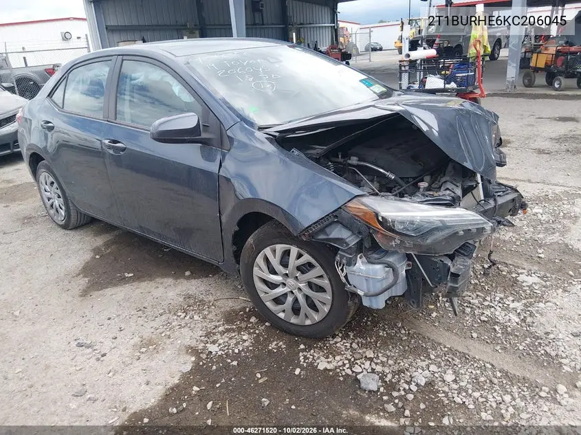 TOYOTA COROLLA 2019, VIN 2T1BURHE6KC206045