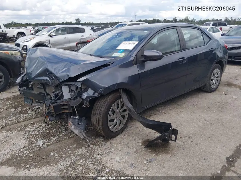 2019 TOYOTA COROLLA VIN 2T1BURHE6KC206045 — фото 2