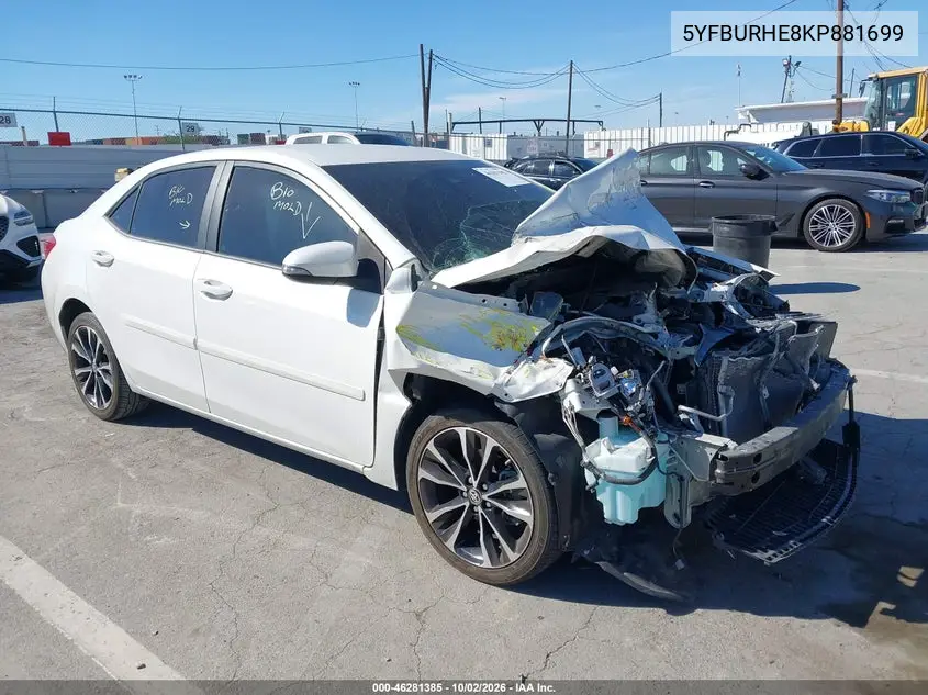 TOYOTA COROLLA 2019, VIN 5YFBURHE8KP881699
