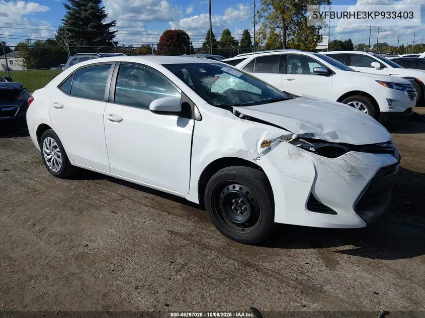 TOYOTA COROLLA 2019, VIN 5YFBURHE3KP933403