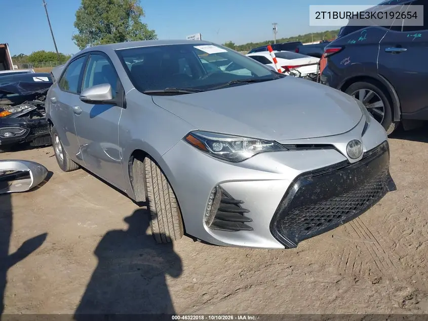 TOYOTA COROLLA 2019, VIN 2T1BURHE3KC192654