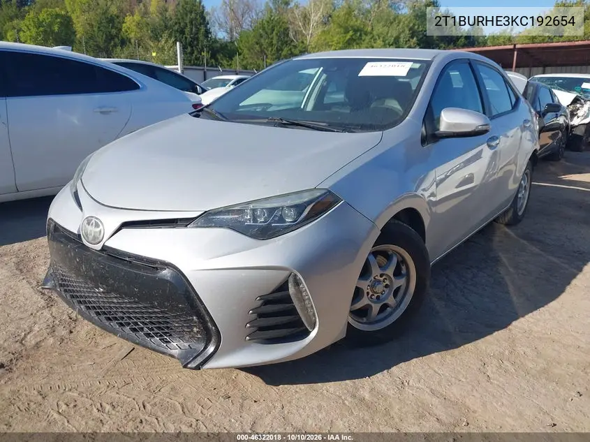 2019 TOYOTA COROLLA VIN 2T1BURHE3KC192654 — фото 2
