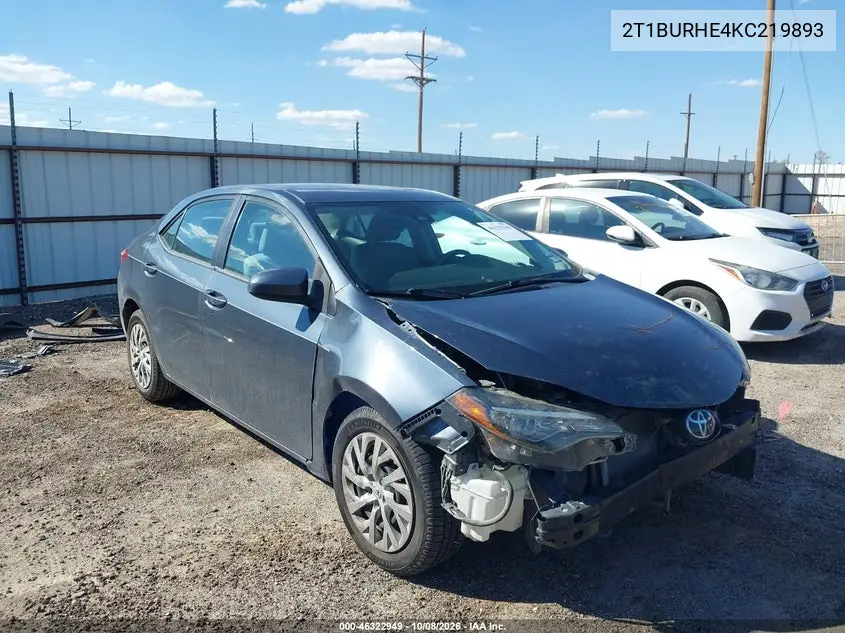 TOYOTA COROLLA 2019, VIN 2T1BURHE4KC219893