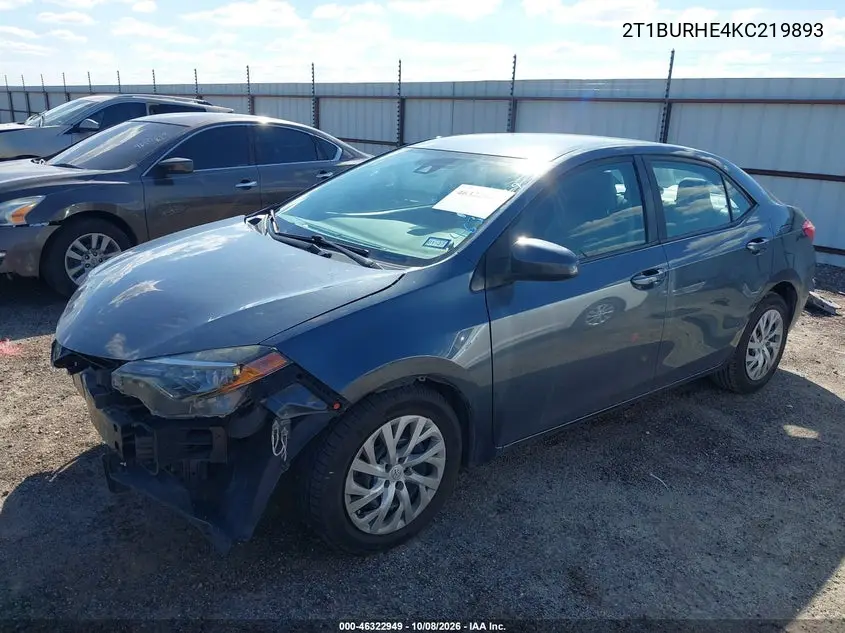 2019 TOYOTA COROLLA VIN 2T1BURHE4KC219893 — фото 2