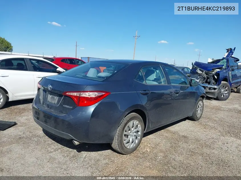 2019 TOYOTA COROLLA VIN 2T1BURHE4KC219893 — фото 4