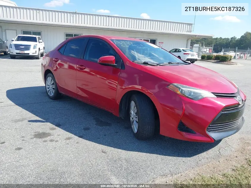 TOYOTA COROLLA 2019, VIN 2T1BURHE5KC187326