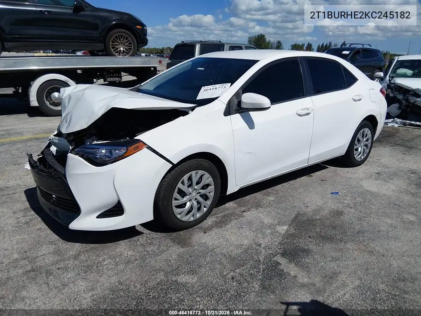 2019 TOYOTA COROLLA VIN 2T1BURHE2KC245182 — фото 2