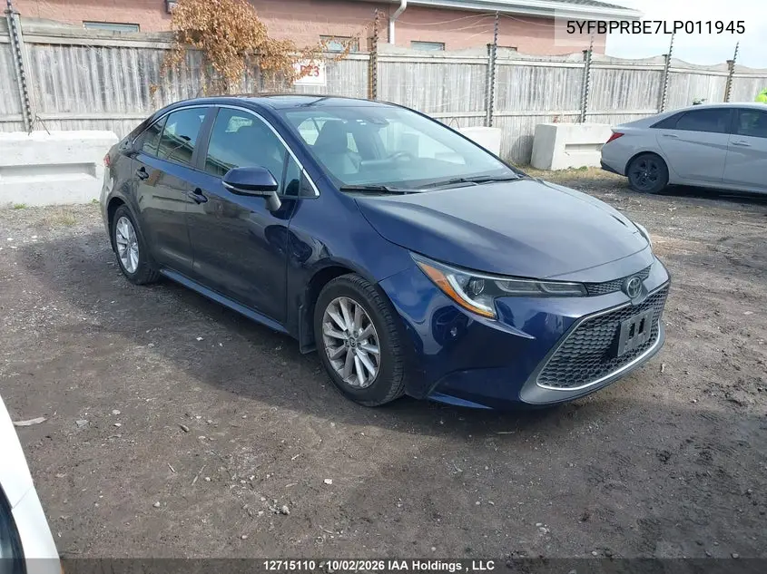TOYOTA COROLLA 2020, VIN 5YFBPRBE7LP011945