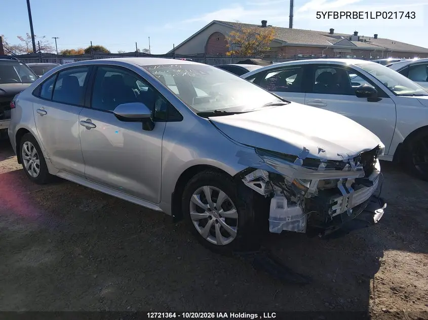 TOYOTA COROLLA 2020, VIN 5YFBPRBE1LP021743