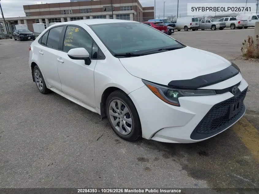 TOYOTA COROLLA 2020, VIN 5YFBPRBE0LP026741
