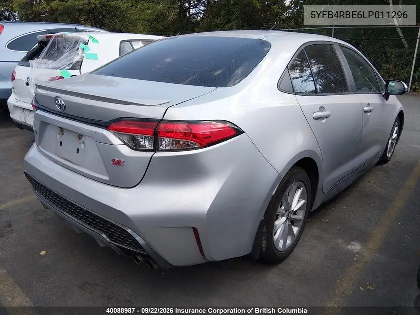 2020 TOYOTA COROLLA VIN 5YFB4RBE6LP011296 — фото 4