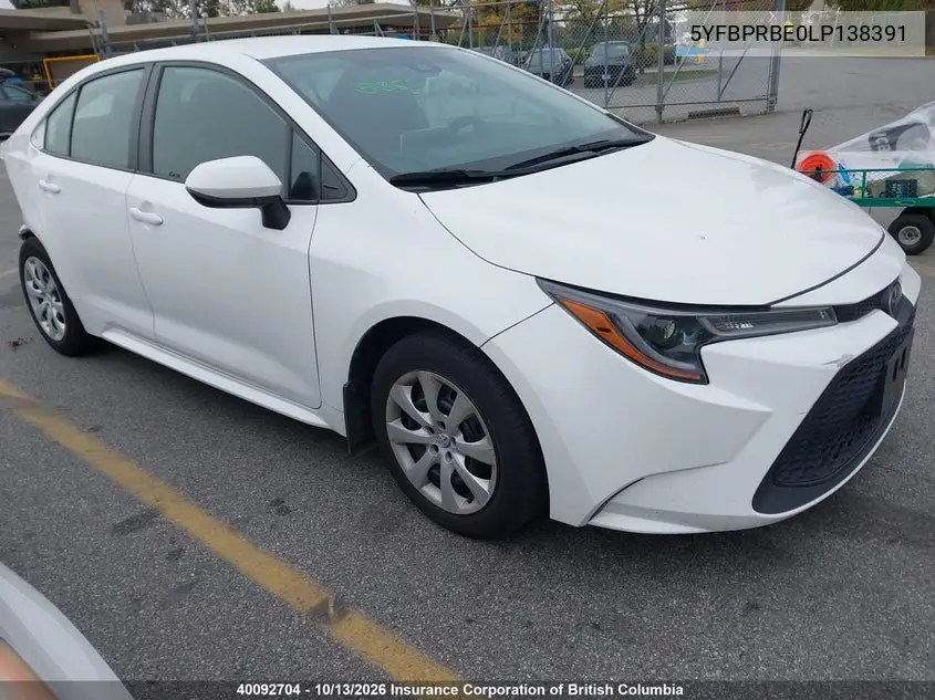 TOYOTA COROLLA 2020, VIN 5YFBPRBE0LP138391