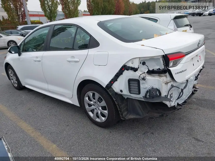 2020 TOYOTA COROLLA VIN 5YFBPRBE0LP138391 — фото 3