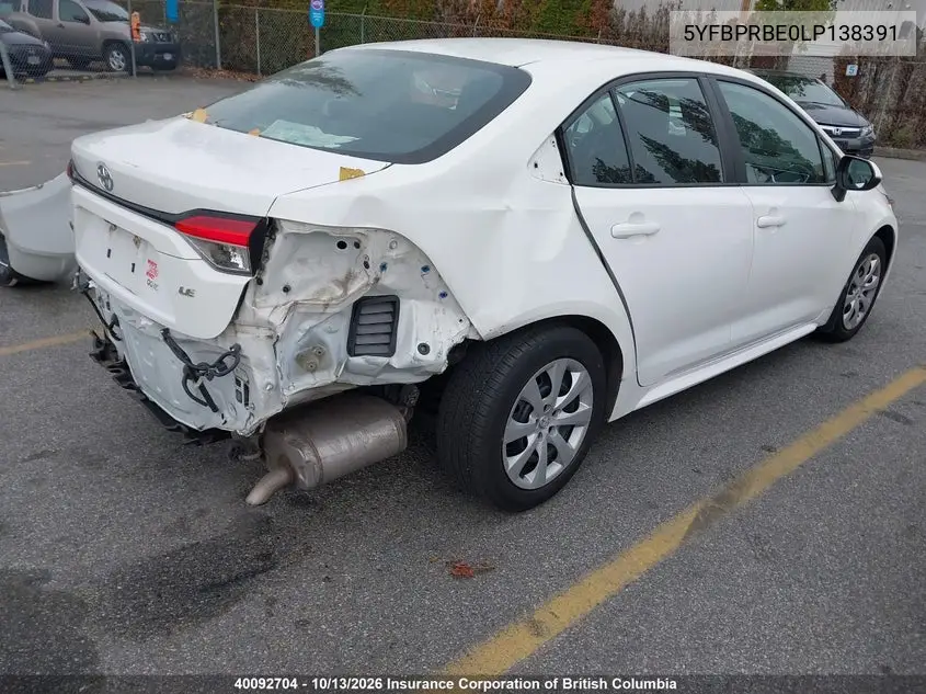 2020 TOYOTA COROLLA VIN 5YFBPRBE0LP138391 — фото 4
