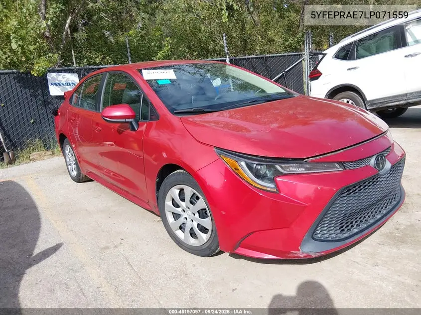 TOYOTA COROLLA 2020, VIN 5YFEPRAE7LP071559