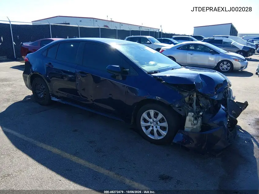 TOYOTA COROLLA 2020, VIN JTDEPRAEXLJ002028