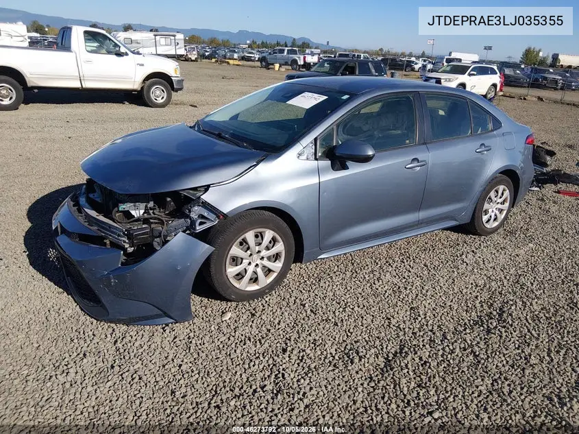 2020 TOYOTA COROLLA VIN JTDEPRAE3LJ035355 — фото 2