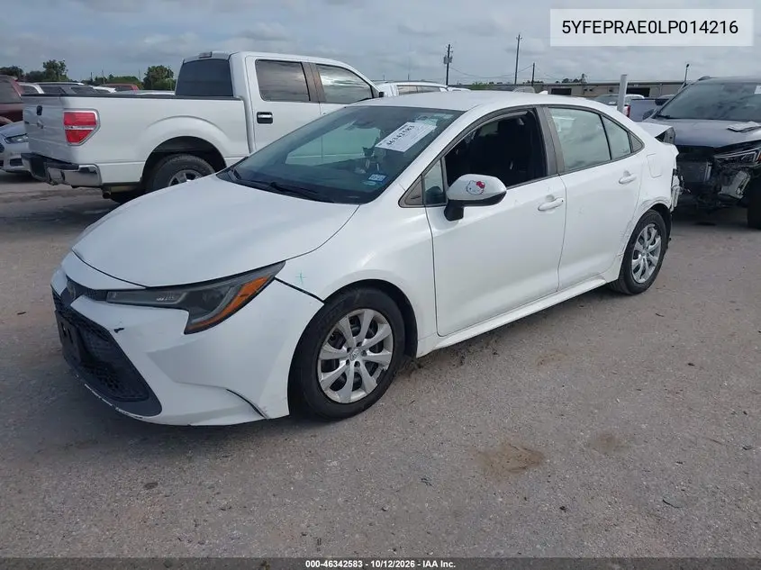 2020 TOYOTA COROLLA VIN 5YFEPRAE0LP014216 — фото 2