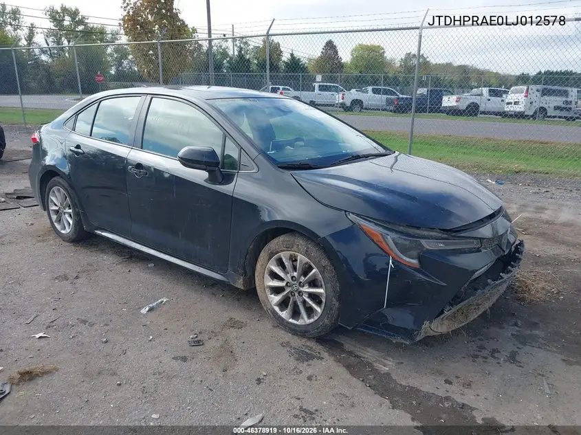 TOYOTA COROLLA 2020, VIN JTDHPRAE0LJ012578
