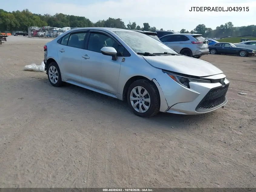 TOYOTA COROLLA 2020, VIN JTDEPRAE0LJ043915