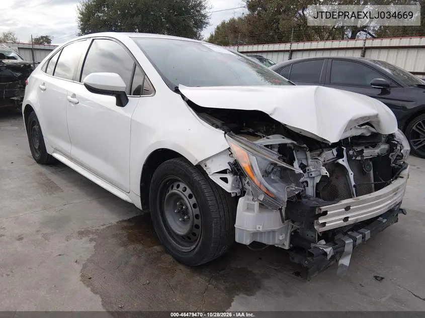 TOYOTA COROLLA 2020, VIN JTDEPRAEXLJ034669