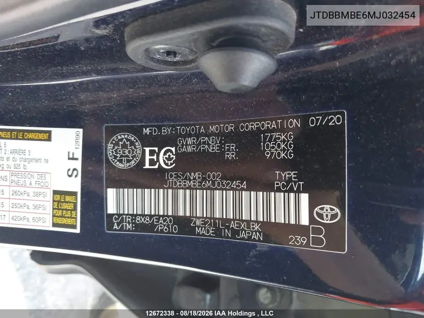 2021 TOYOTA COROLLA VIN JTDBBMBE6MJ032454 — фото 23