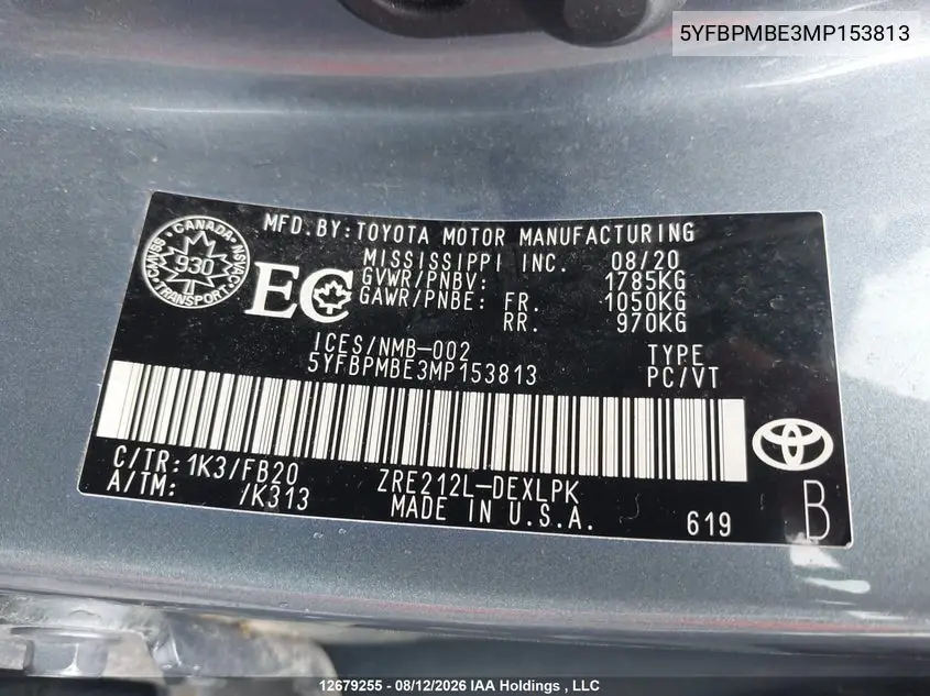 2021 TOYOTA COROLLA VIN 5YFBPMBE3MP153813 — фото 18