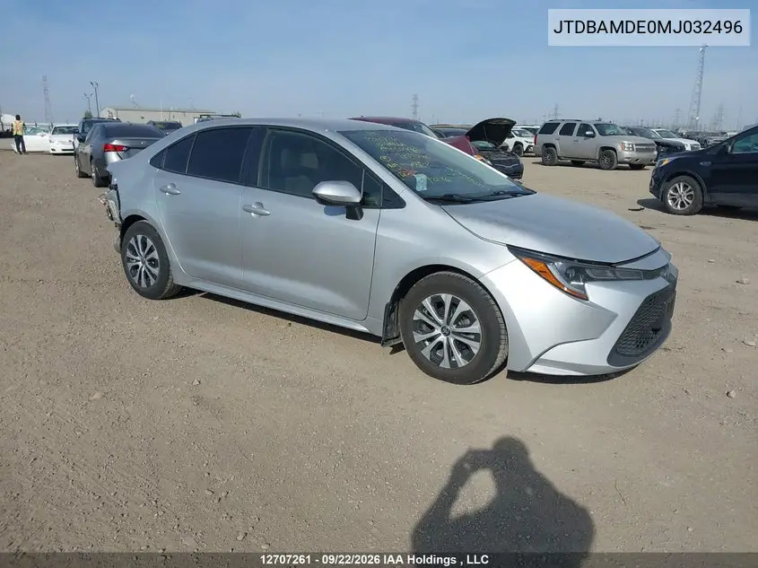 TOYOTA COROLLA 2021, VIN JTDBAMDE0MJ032496