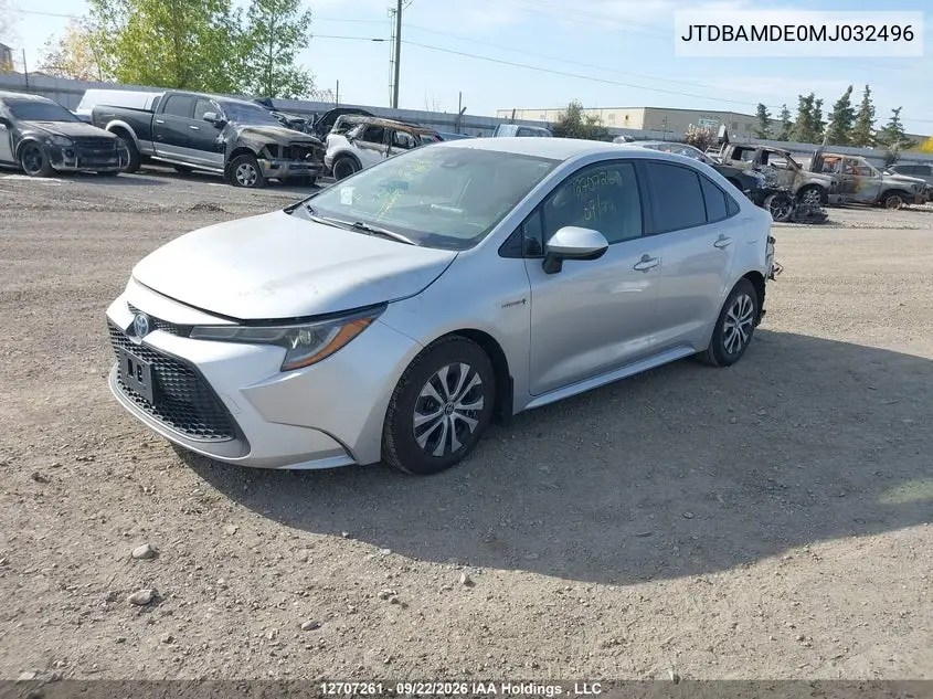 2021 TOYOTA COROLLA VIN JTDBAMDE0MJ032496 — фото 2