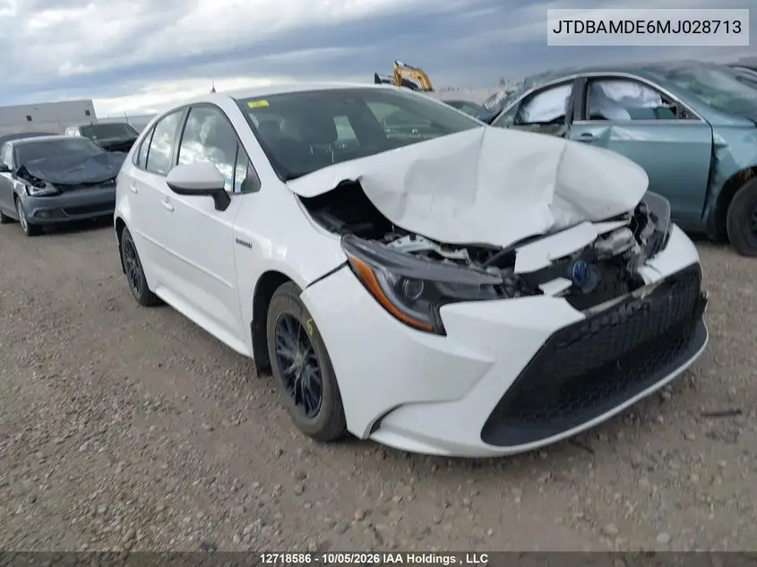 TOYOTA COROLLA 2021, VIN JTDBAMDE6MJ028713