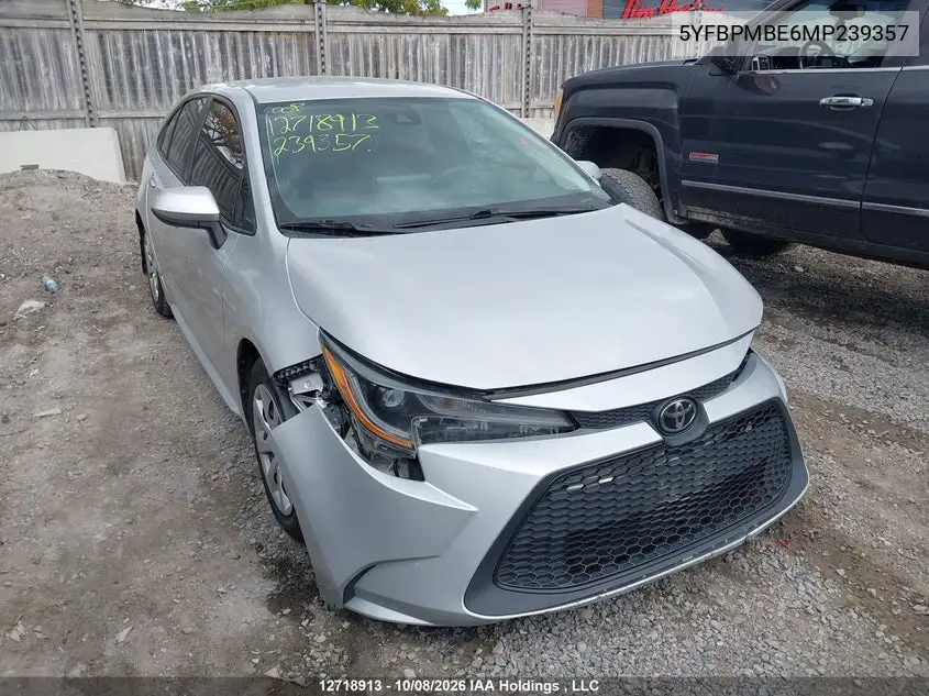 TOYOTA COROLLA 2021, VIN 5YFBPMBE6MP239357
