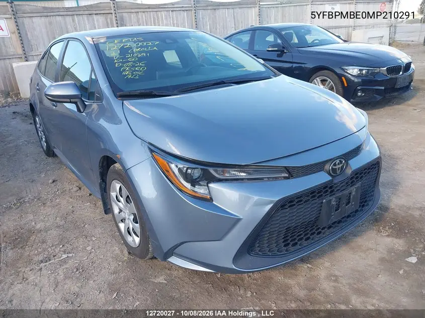 TOYOTA COROLLA 2021, VIN 5YFBPMBE0MP210291