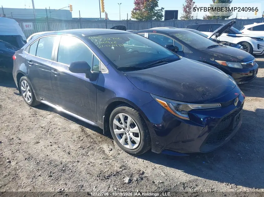 TOYOTA COROLLA 2021, VIN 5YFBPMBE3MP240966