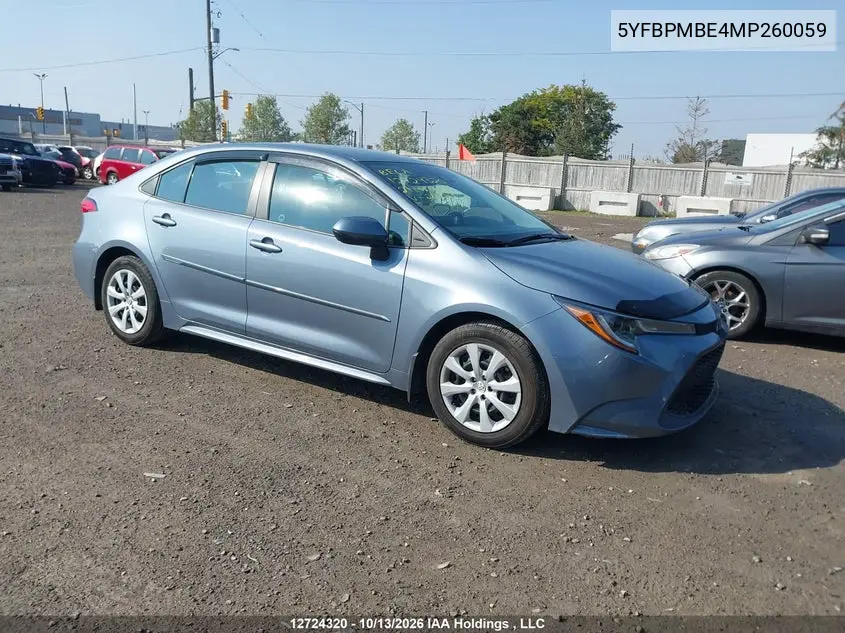 TOYOTA COROLLA 2021, VIN 5YFBPMBE4MP260059