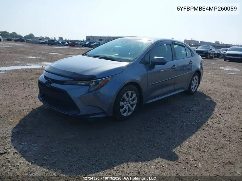 2021 TOYOTA COROLLA VIN 5YFBPMBE4MP260059 — фото 2