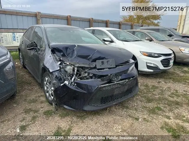 TOYOTA COROLLA 2021, VIN 5YFBPMBE7MP215276