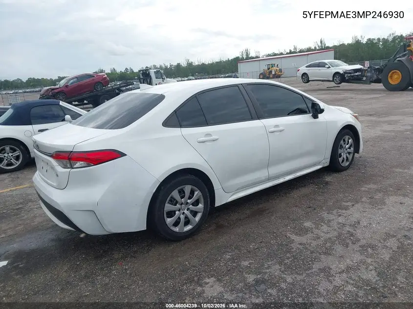 2021 TOYOTA COROLLA VIN 5YFEPMAE3MP246930 — фото 4