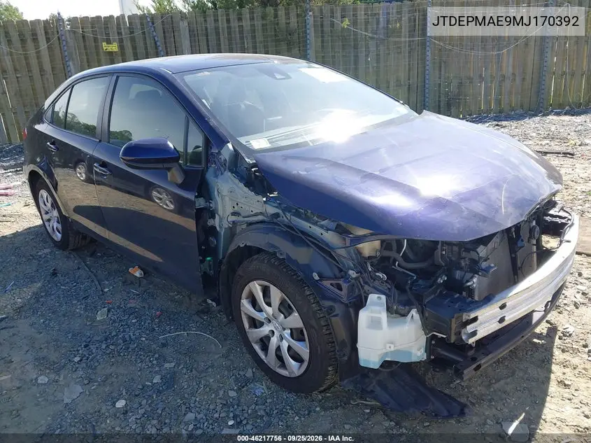 TOYOTA COROLLA 2021, VIN JTDEPMAE9MJ170392