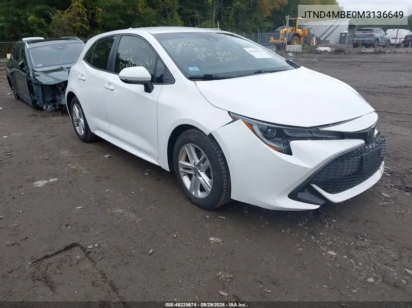 TOYOTA COROLLA 2021, VIN JTND4MBE0M3136649
