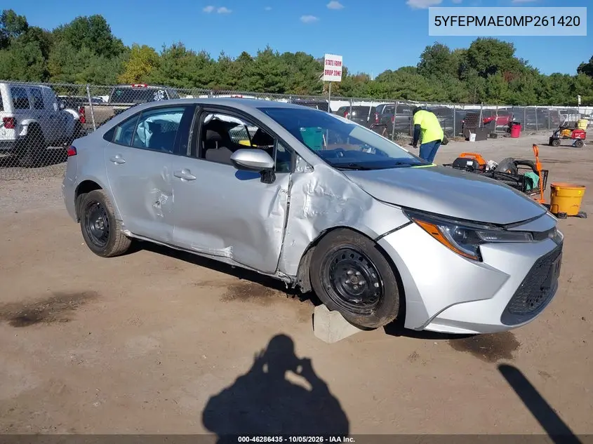 TOYOTA COROLLA 2021, VIN 5YFEPMAE0MP261420
